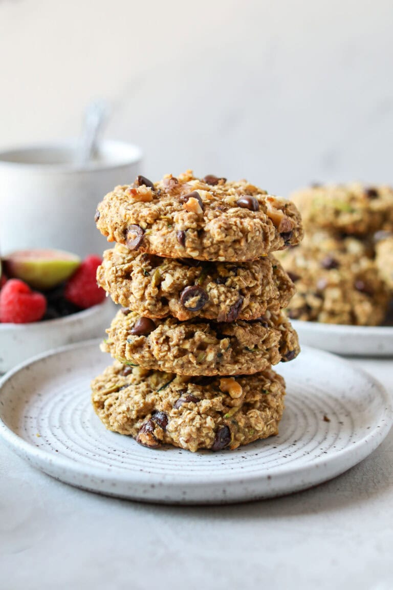 Stack of freshly baked Delicious Zucchini Breakfast Cookies.